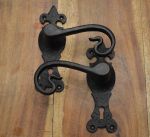 Large FDL Curly Tail Door Handles with Key Hole Black Cast Iron (LF5116)